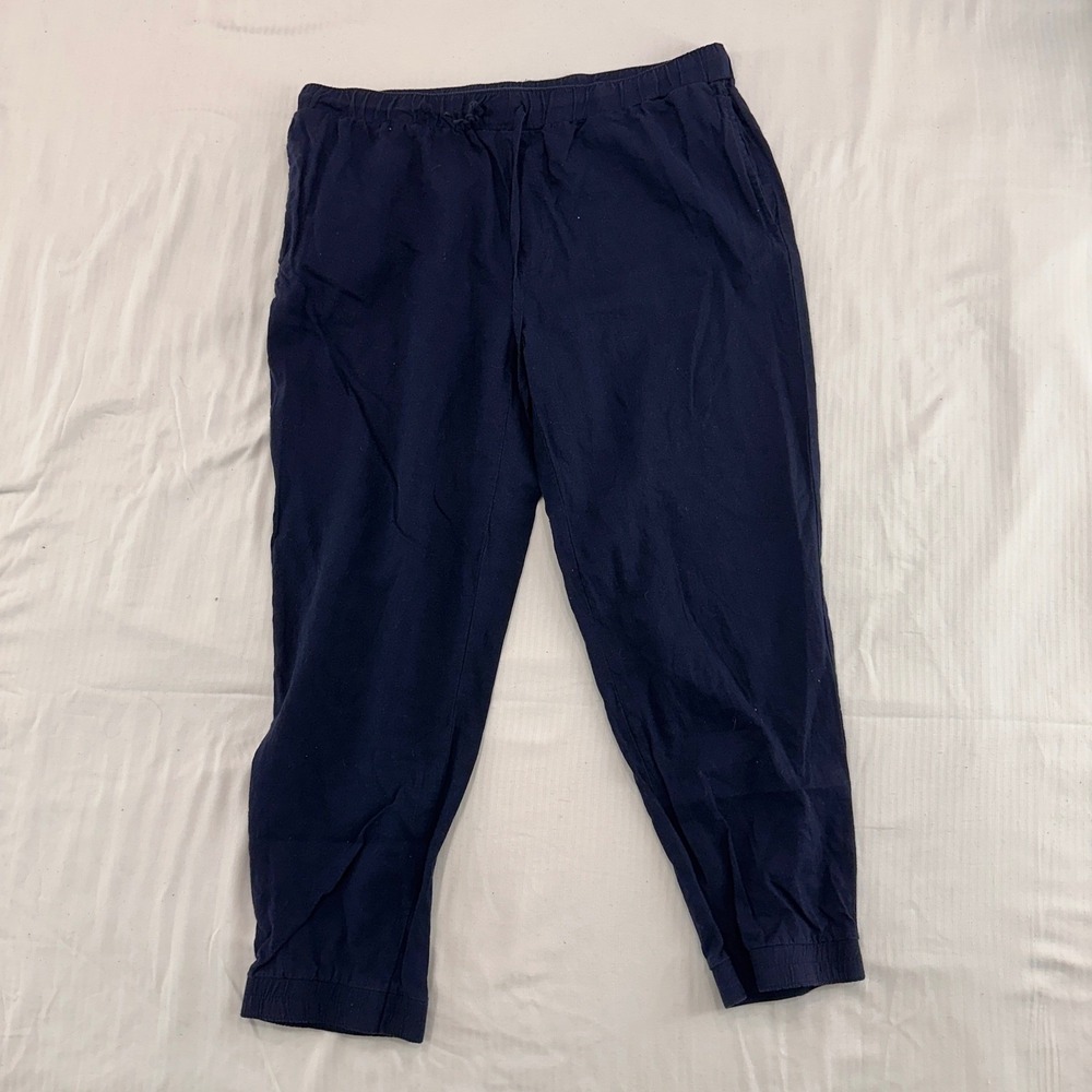 Needle & Cloth Linen Blend Drawstring Waist‎ Cropped Pants Navy Size L Coastal
